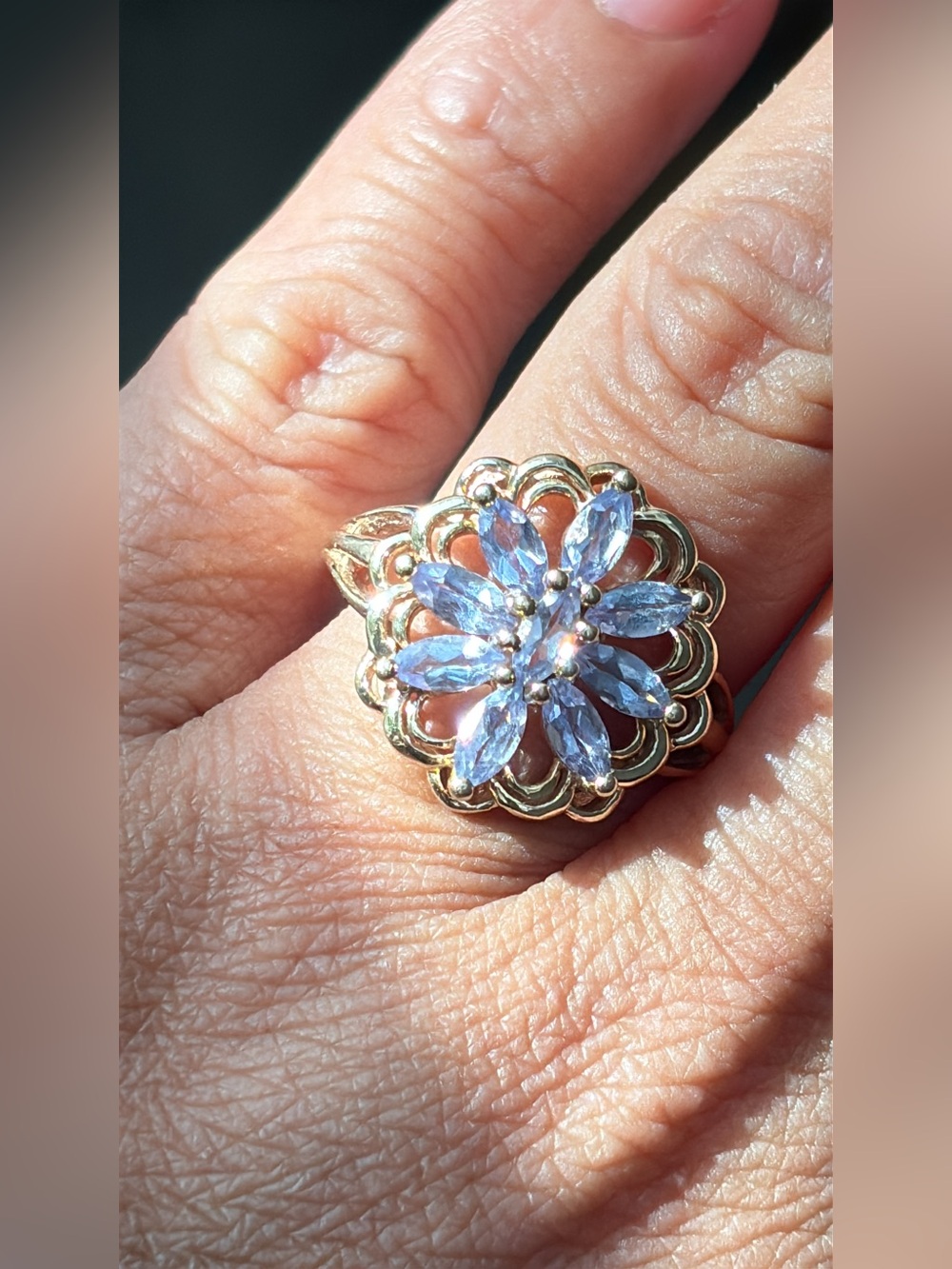 14k Gold Tanzanite Cluster Ring by CPR Size 7.75